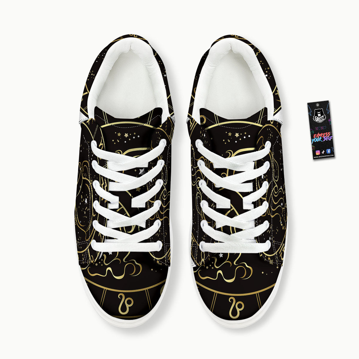 Aquarius Sign Black And Gold Print Platform Shoes-grizzshop