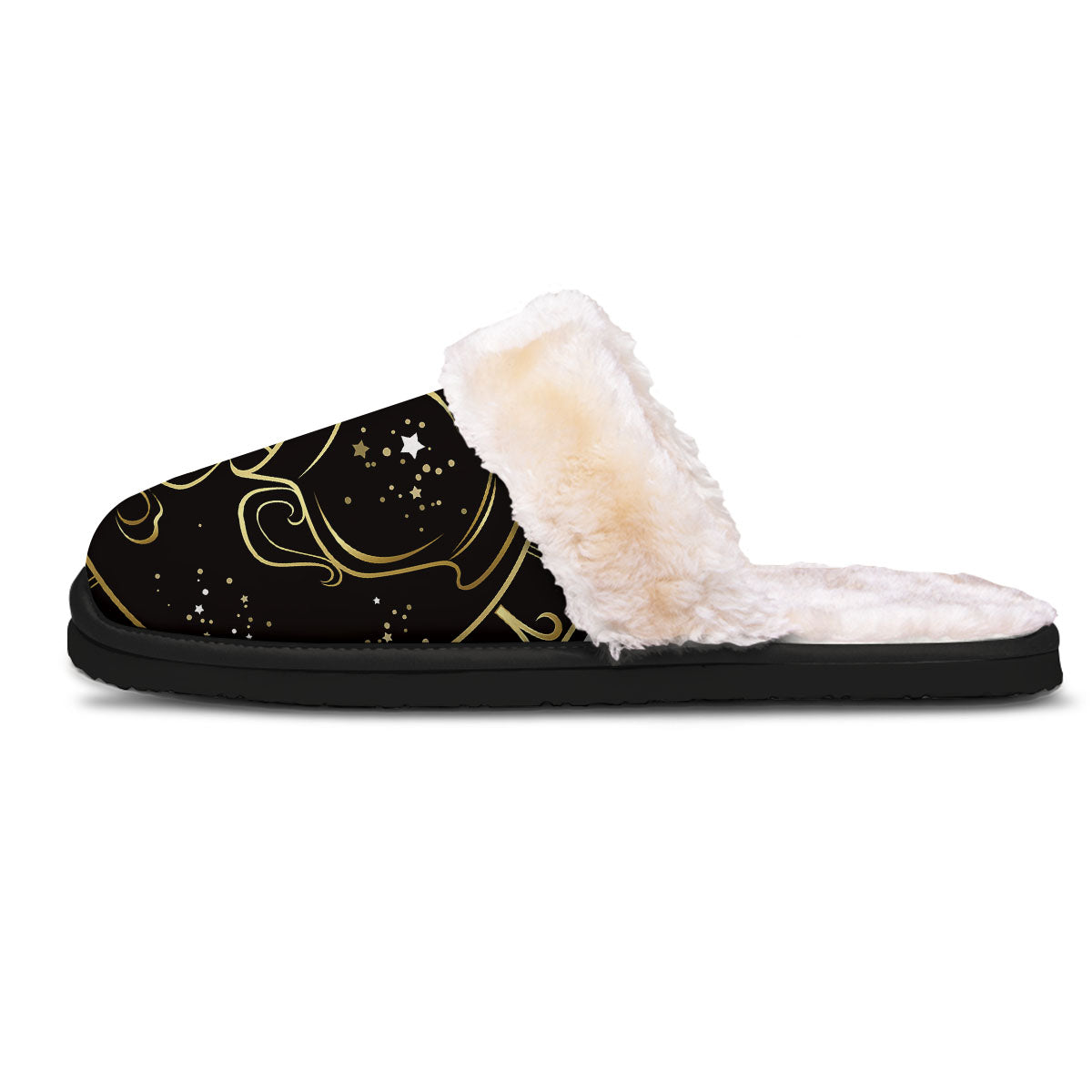 Aquarius Sign Black And Gold Print Slippers-grizzshop