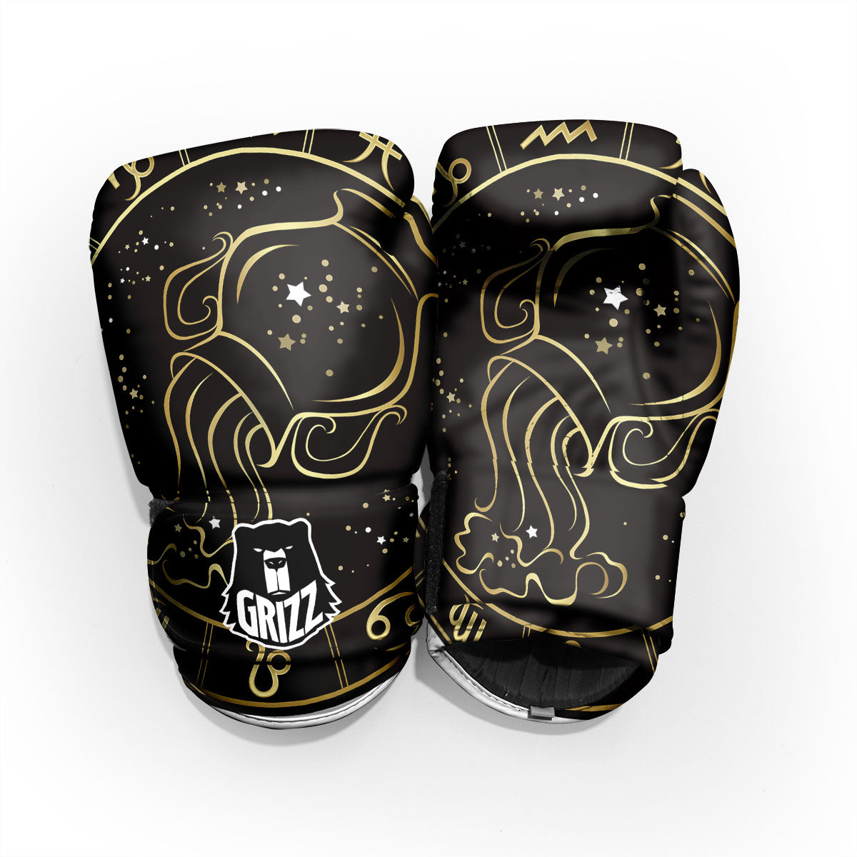 Aquarius Sign Black And Gold Print Pro Boxing Glove