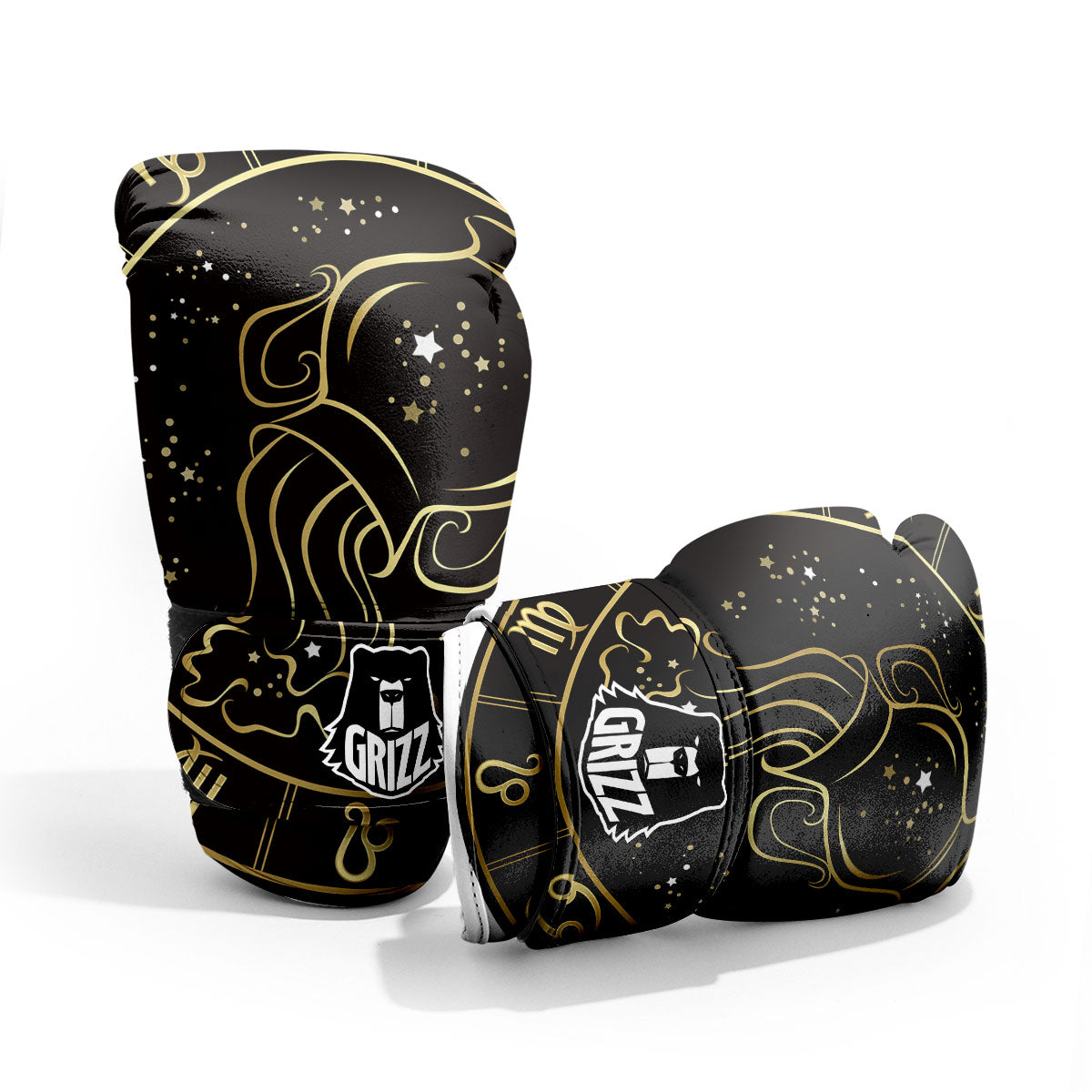 Aquarius Sign Black And Gold Print Pro Boxing Glove