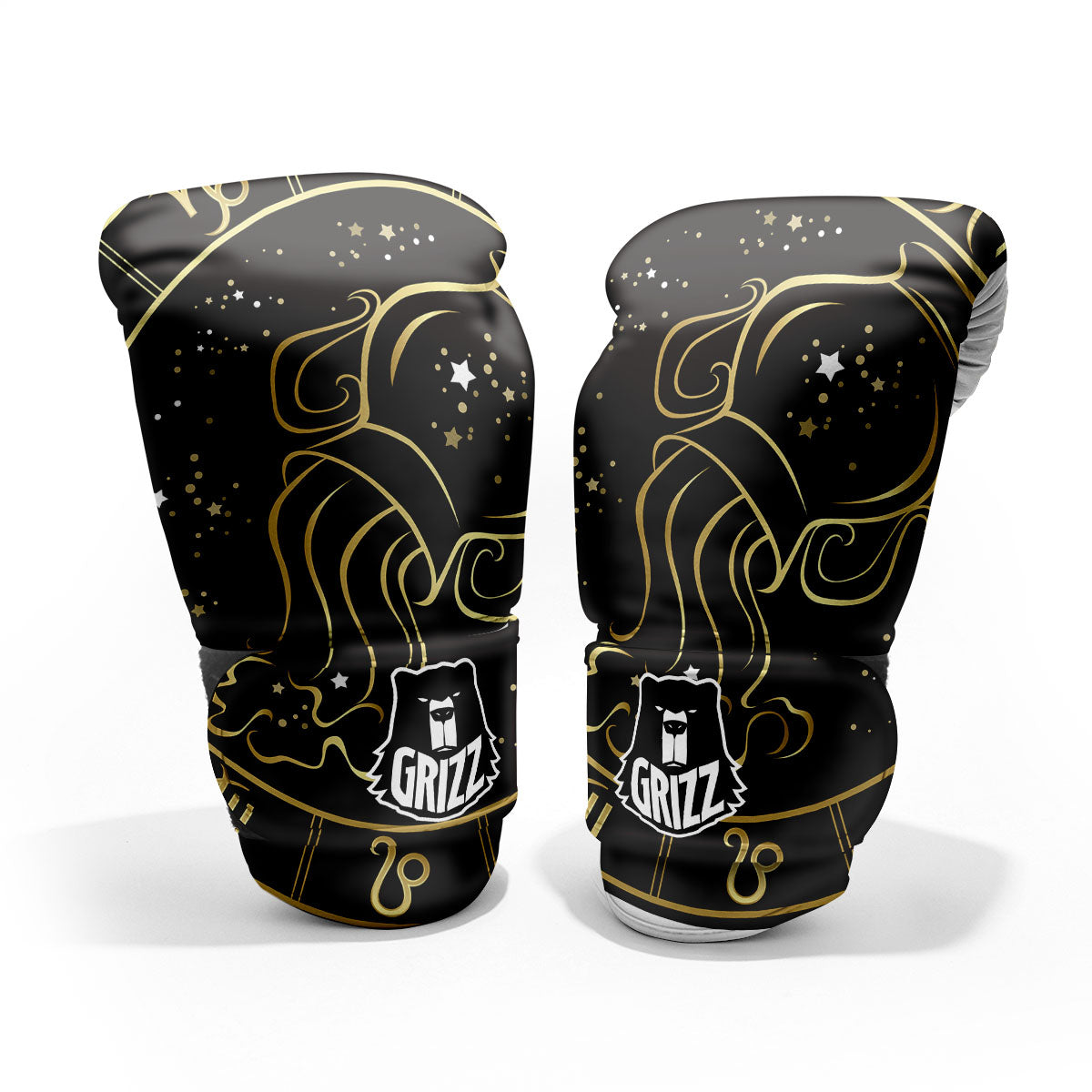 Aquarius Sign Black And Gold Print Pro Boxing Glove