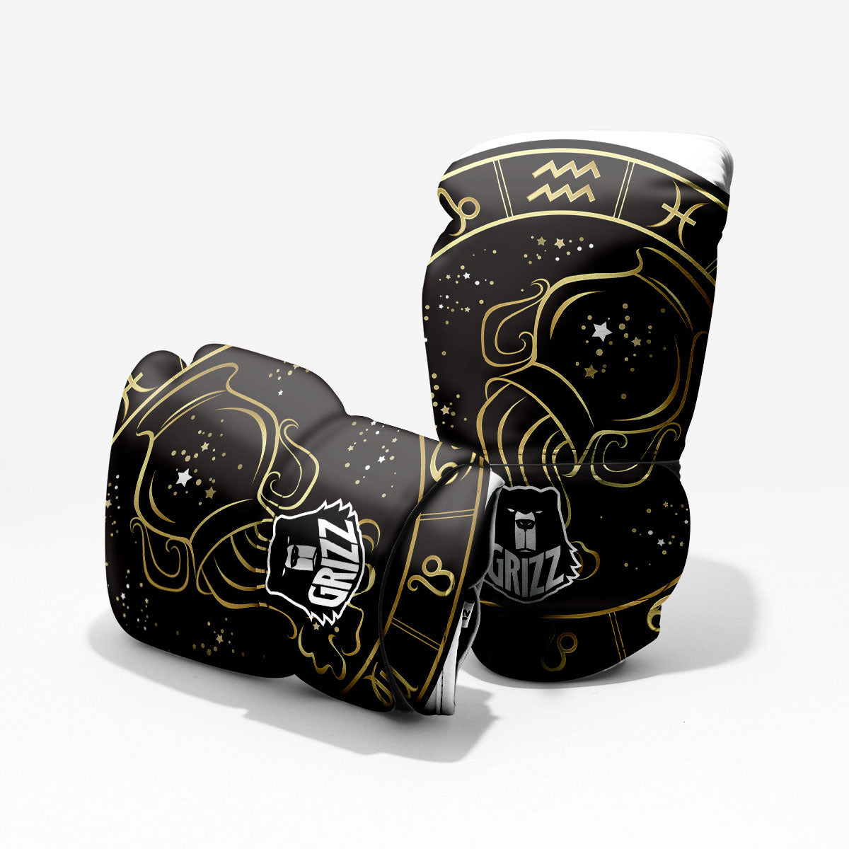 Aquarius Sign Black And Gold Print Pro Boxing Glove