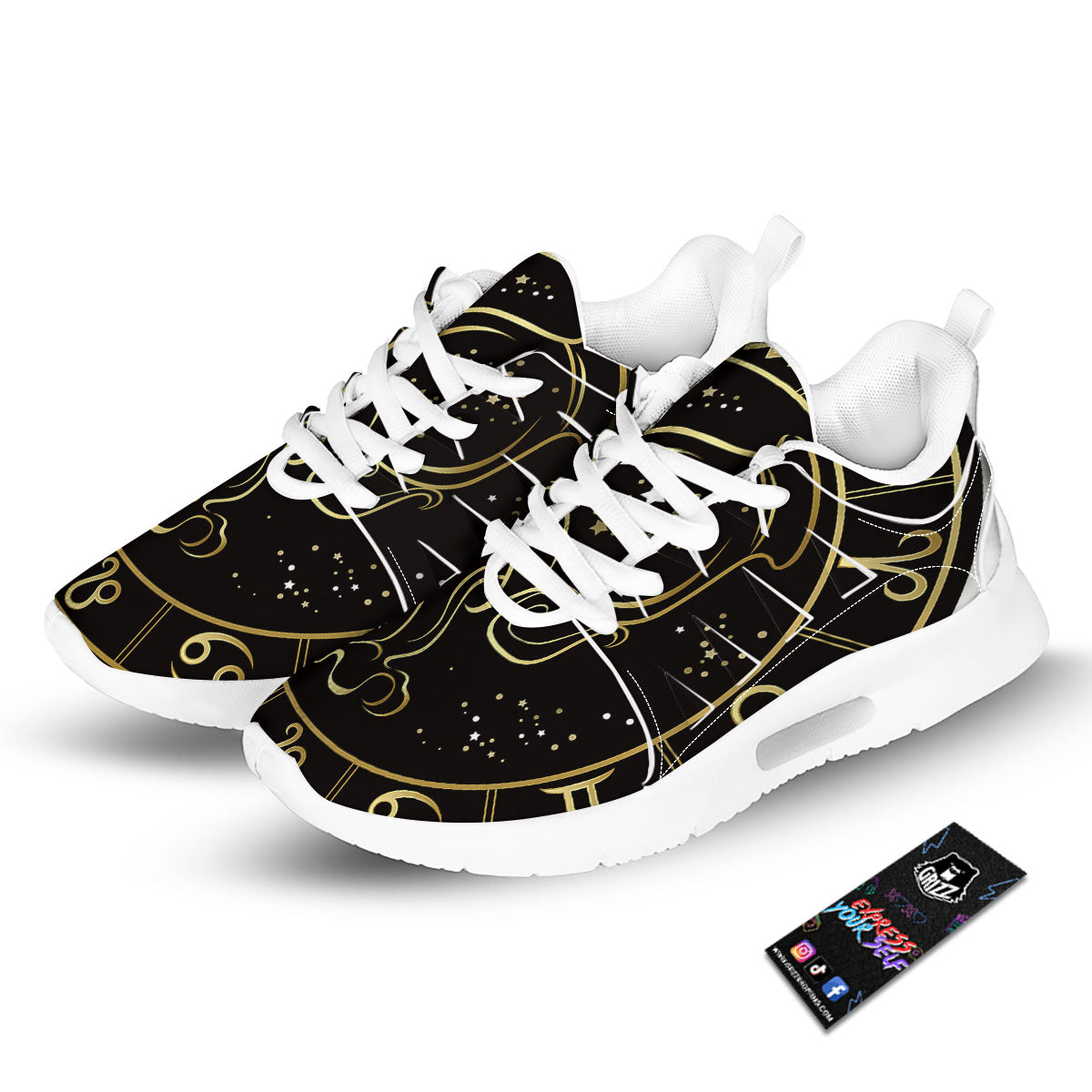 Aquarius Sign Black And Gold Print Tennis Shoes-grizzshop