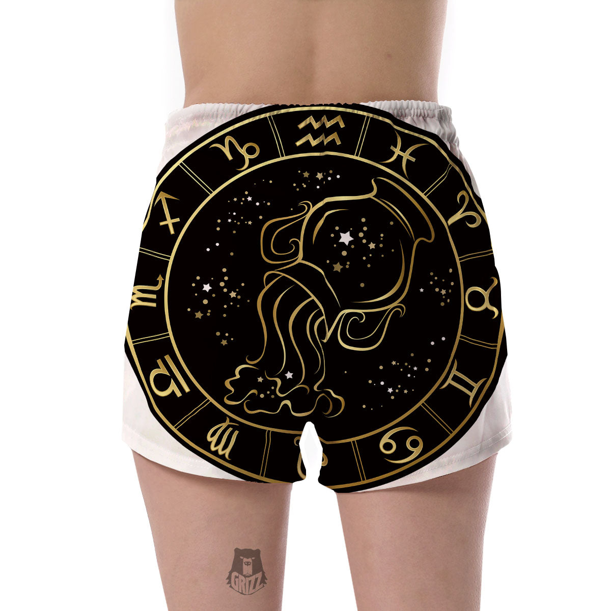 Aquarius Sign Black And Gold Print Women's Shorts-grizzshop