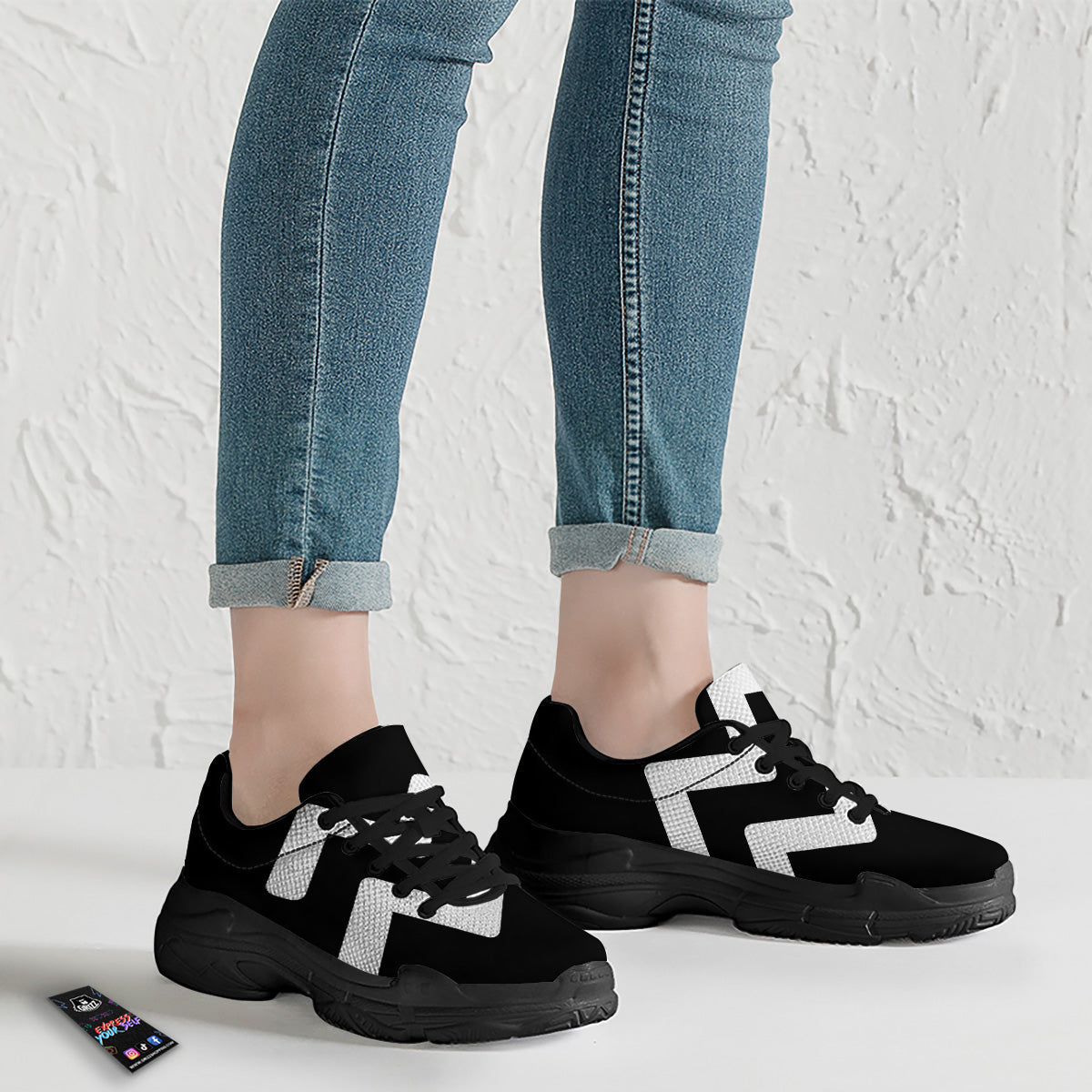 Aquarius Sign White And Black Print Black Chunky Shoes-grizzshop