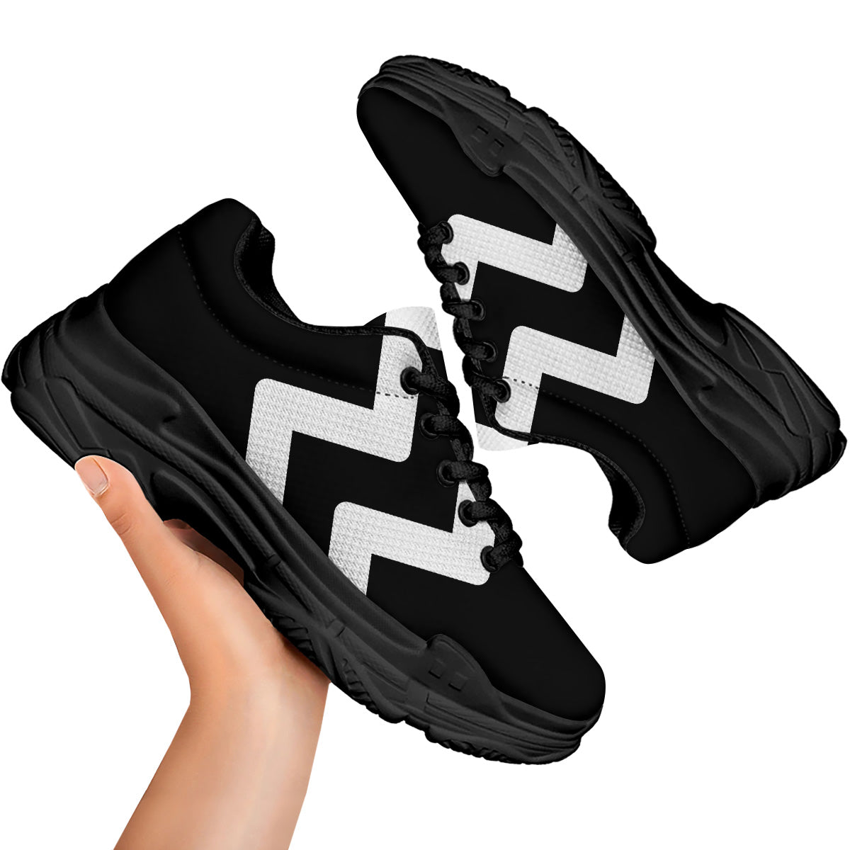 Aquarius Sign White And Black Print Black Chunky Shoes-grizzshop