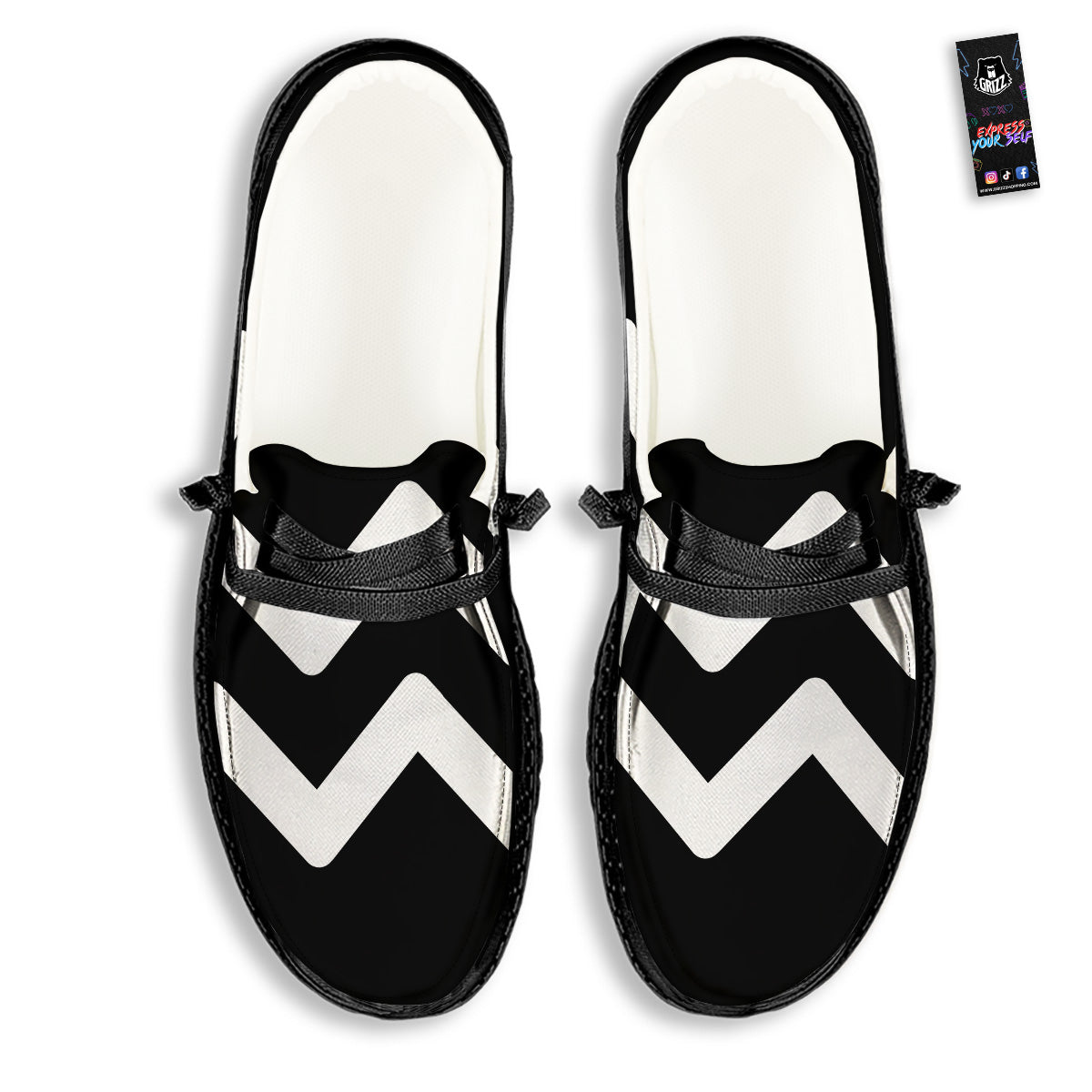 Aquarius Sign White And Black Print Black Loafers-grizzshop