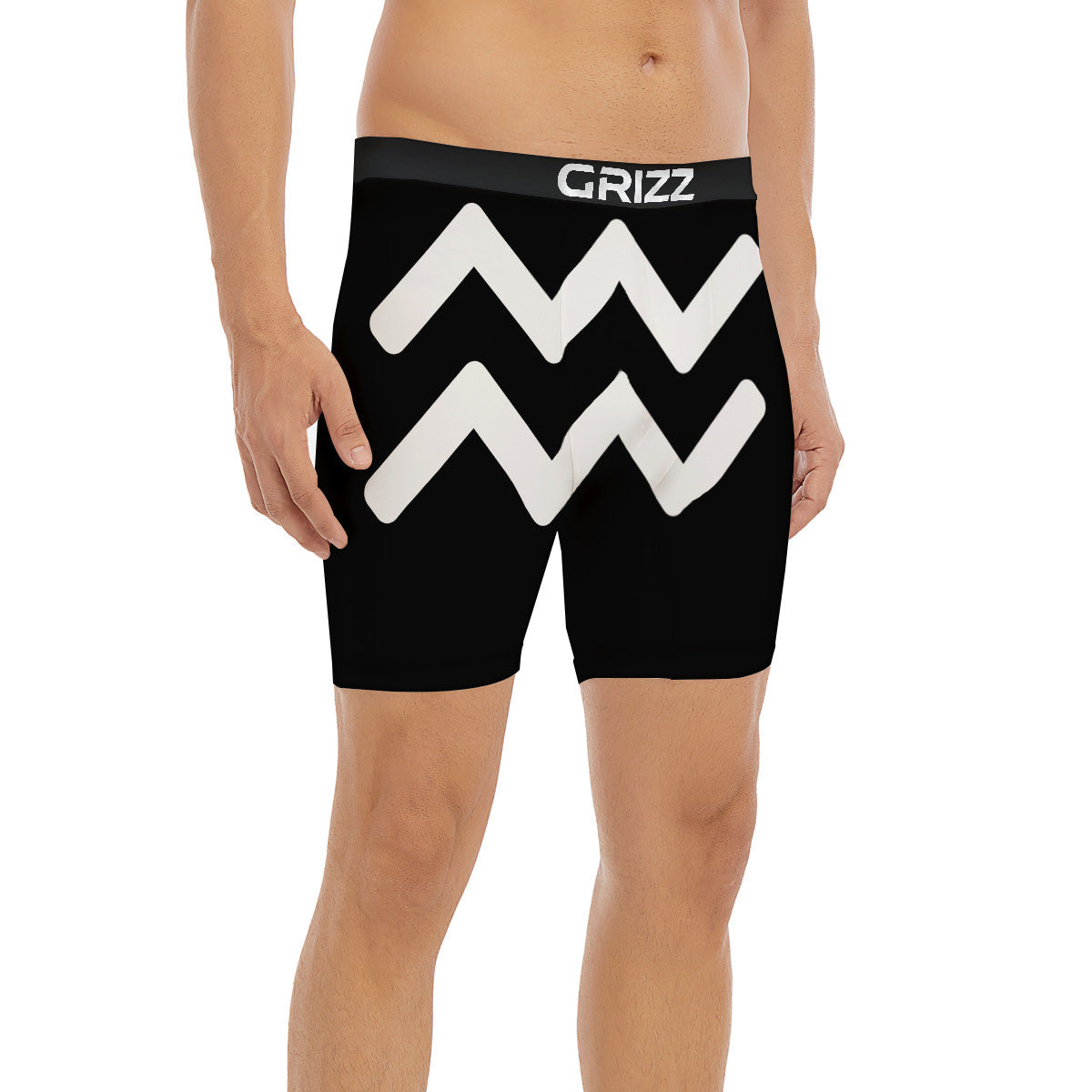 Aquarius Sign White And Black Print Boxer Briefs-grizzshop