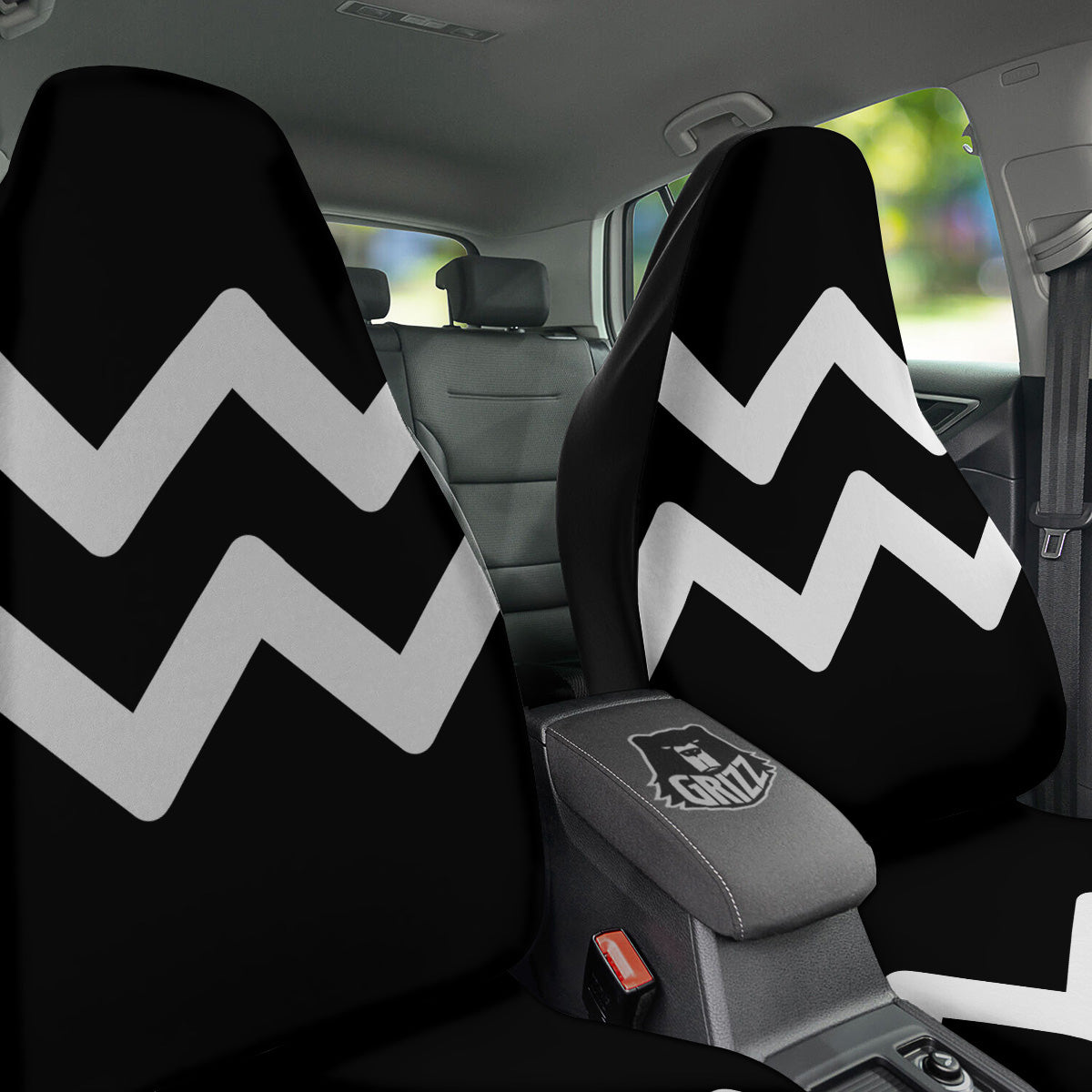 Aquarius Sign White And Black Print Car Seat Covers-grizzshop