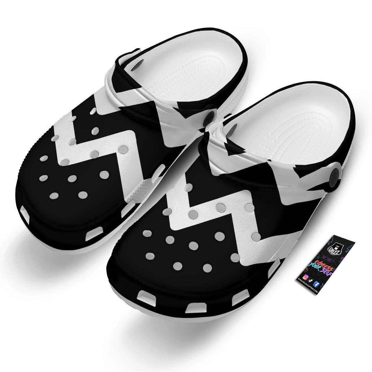 Aquarius Sign White And Black Print Clog-grizzshop