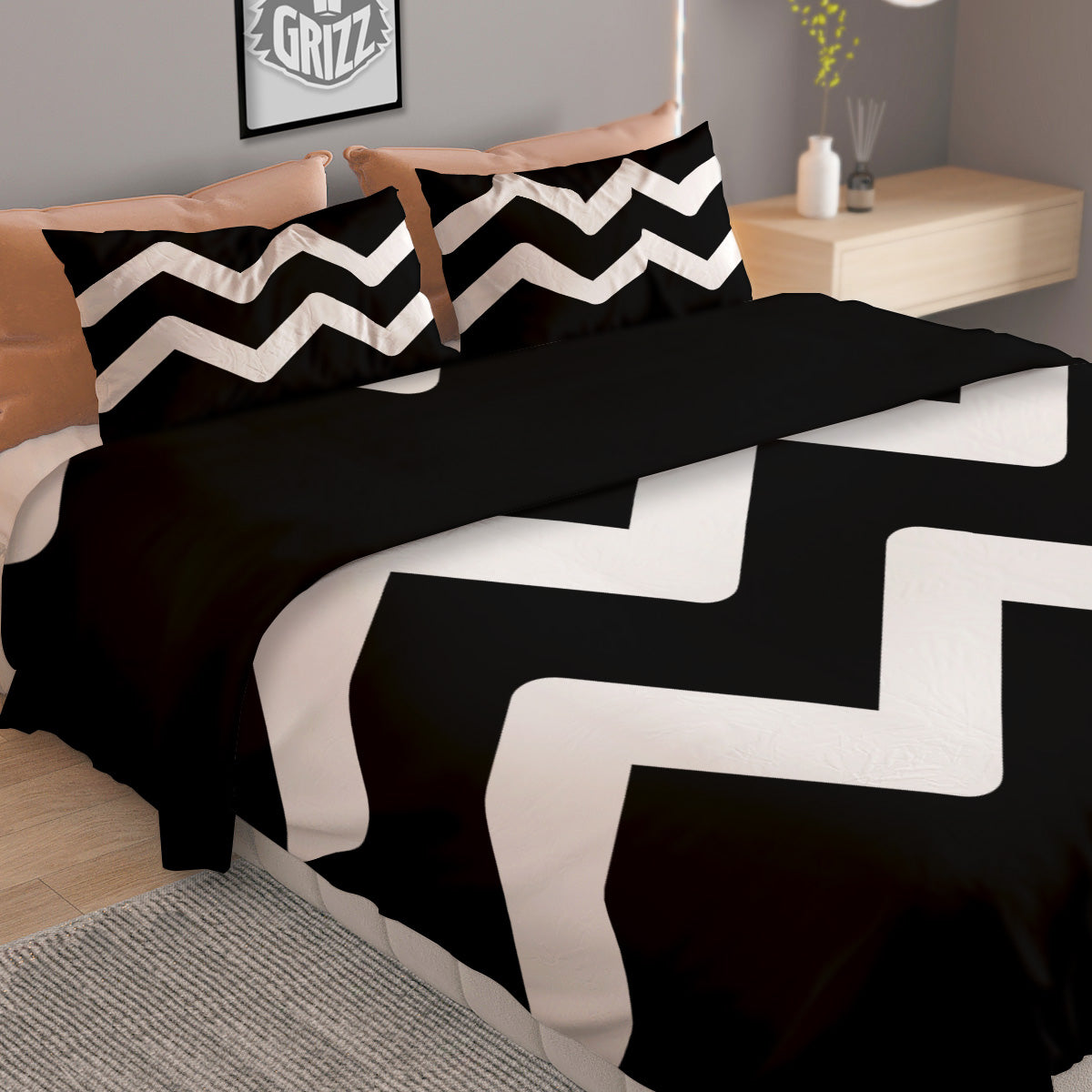 Aquarius Sign White And Black Print Duvet Cover Bedding Set
