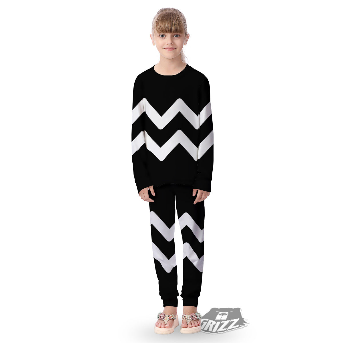 Aquarius Sign White And Black Print Kid's Pajamas-grizzshop
