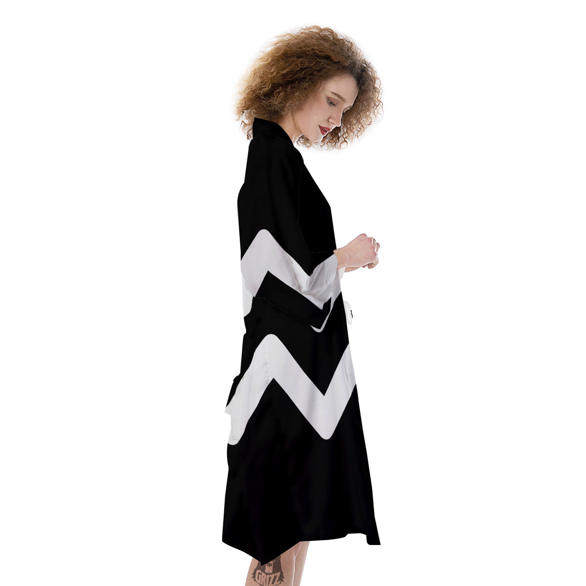 Aquarius Sign White And Black Print Kimono-grizzshop