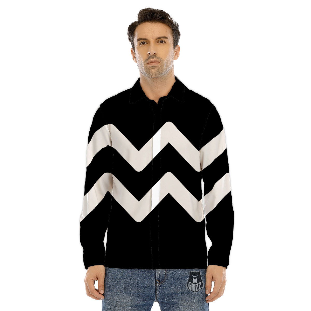 Aquarius Sign White And Black Print Men's Dress Shirts-grizzshop
