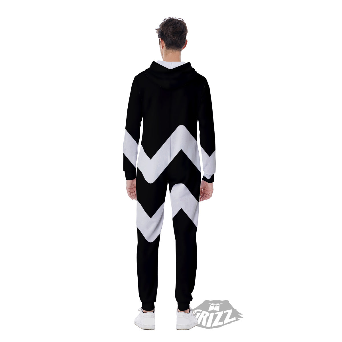 Aquarius Sign White And Black Print Men's Jumpsuit-grizzshop