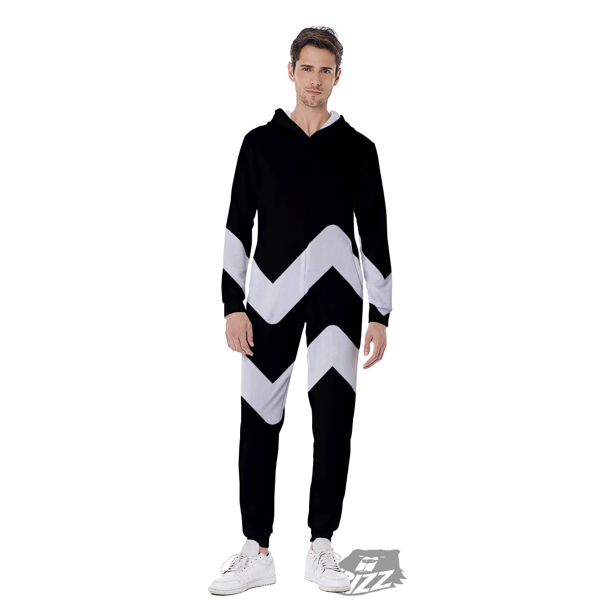 Aquarius Sign White And Black Print Men's Jumpsuit-grizzshop