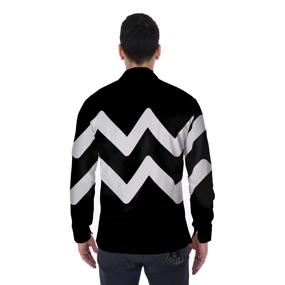 Aquarius Sign White And Black Print Men's Long Sleeve Shirts-grizzshop