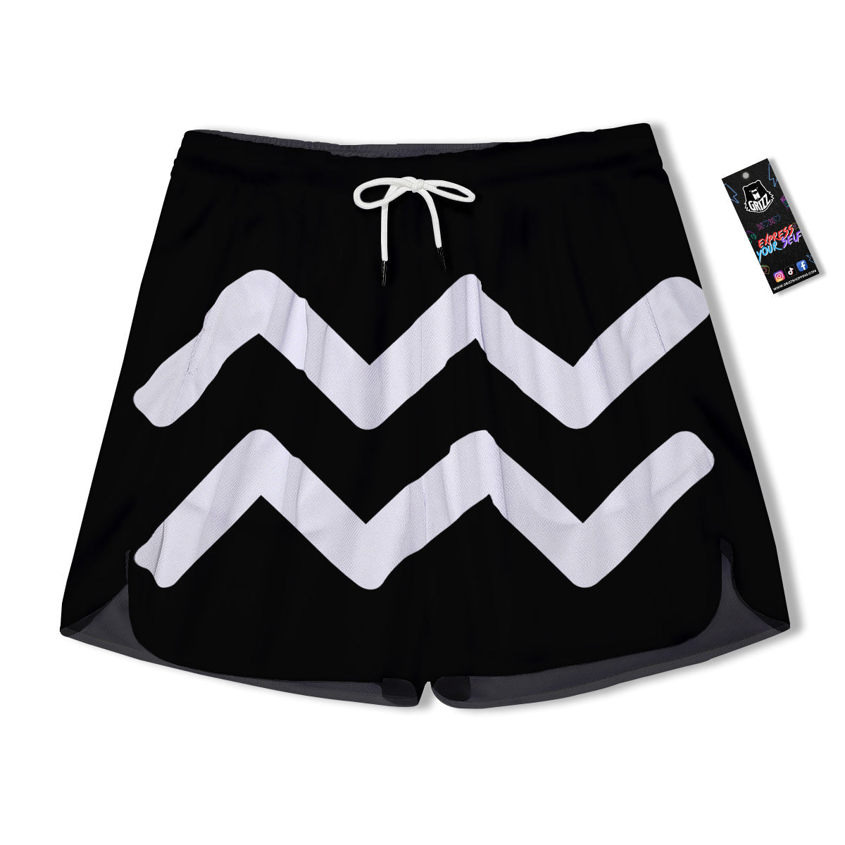 Aquarius Sign White And Black Print Men's Running Shorts-grizzshop