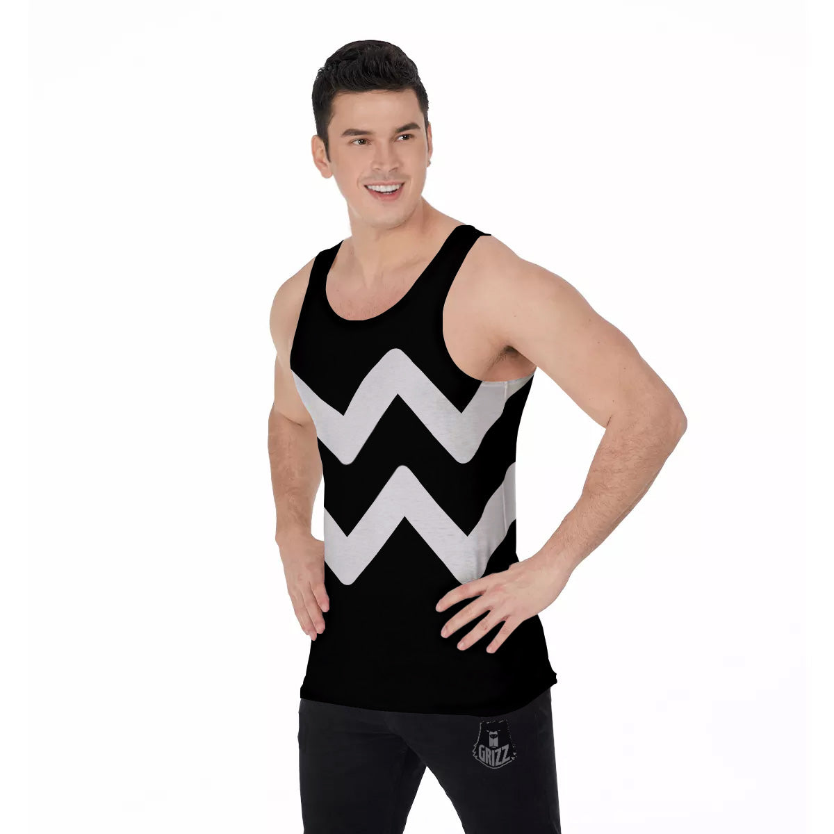 Aquarius Sign White And Black Print Men's Tank Top-grizzshop