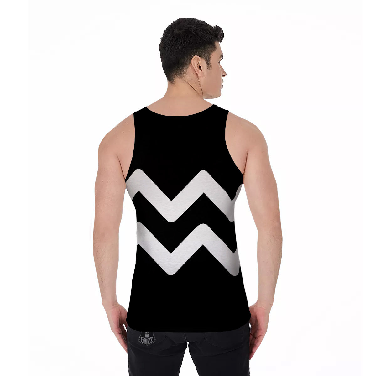 Aquarius Sign White And Black Print Men's Tank Top-grizzshop