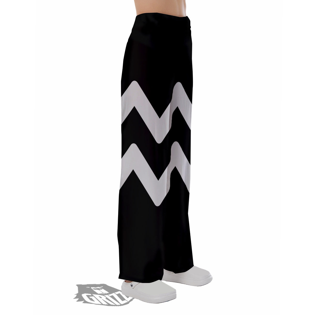 Aquarius Sign White And Black Print Pajama Pants-grizzshop