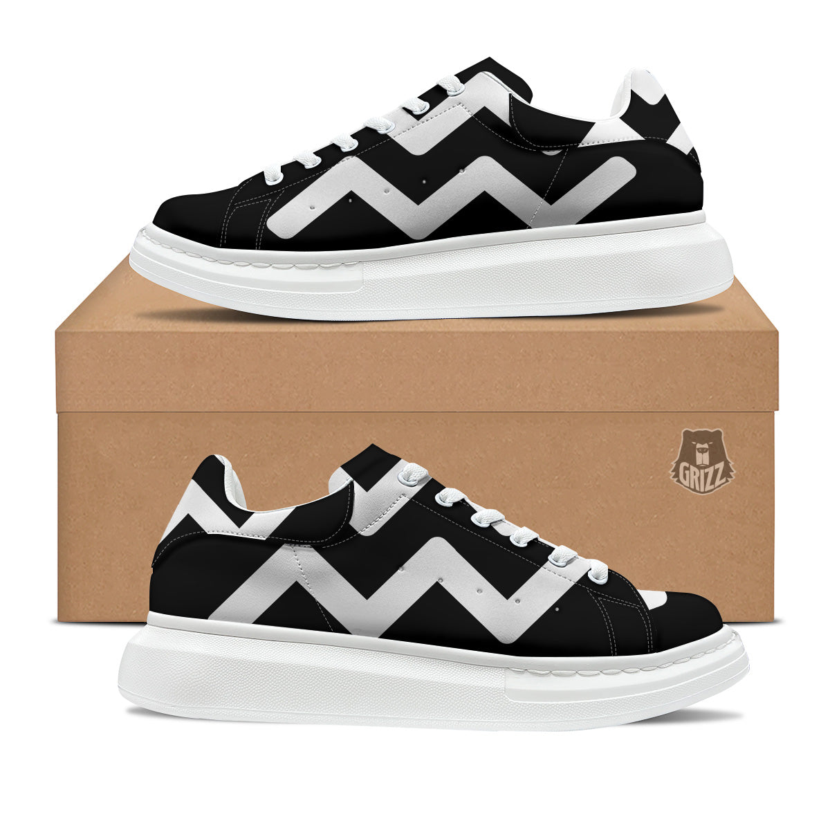 Aquarius Sign White And Black Print Platform Shoes-grizzshop