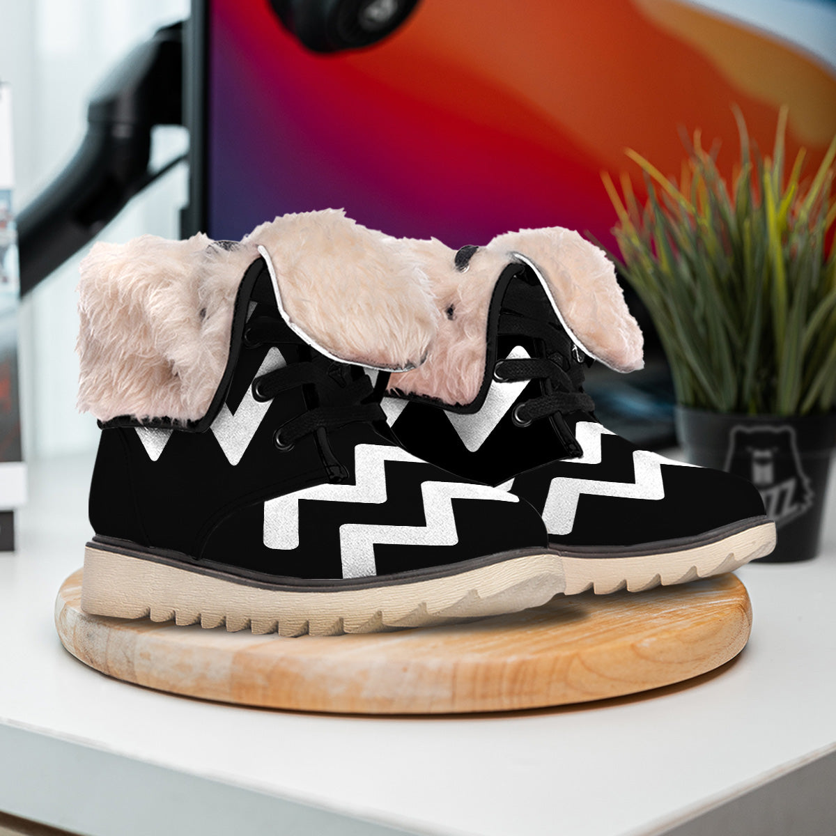 Aquarius Sign White And Black Print Snow Boots-grizzshop