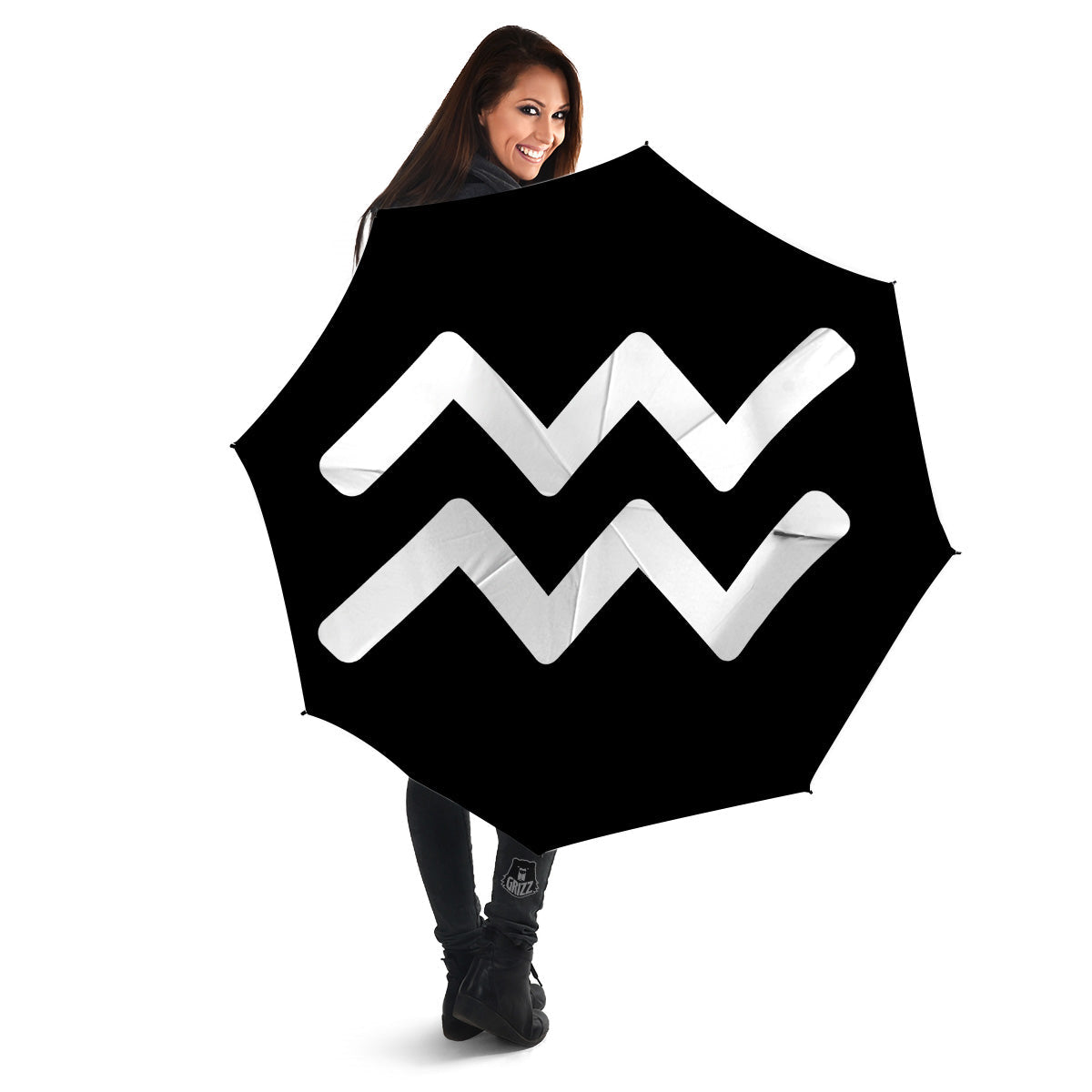 Aquarius Sign White And Black Print Umbrella-grizzshop