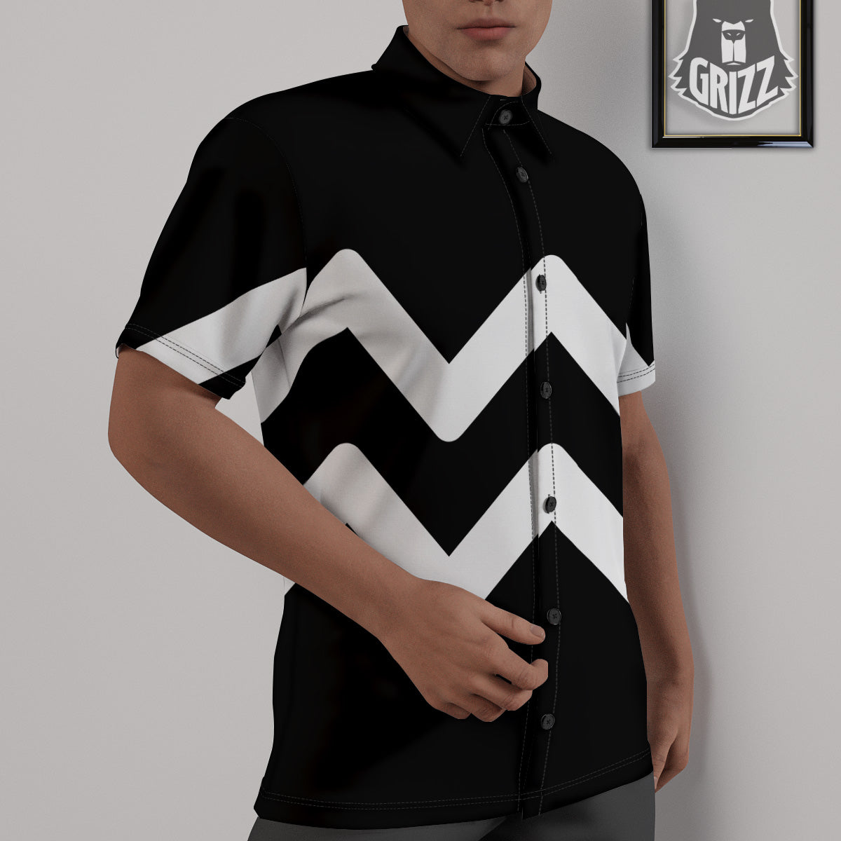 Aquarius Sign White And Black Print Untucked Shirts-grizzshop