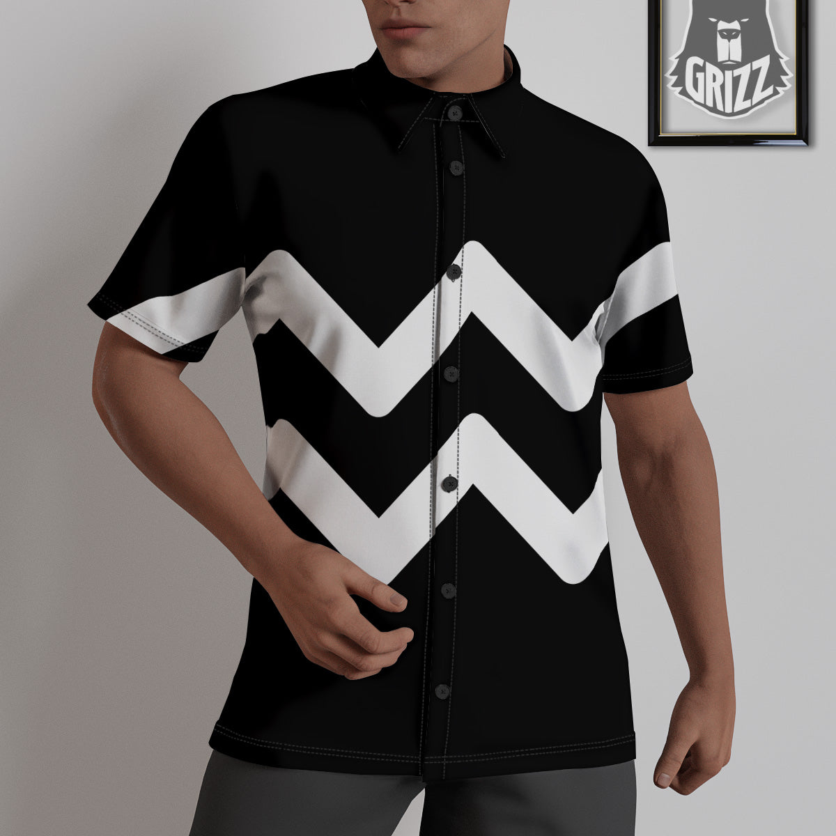 Aquarius Sign White And Black Print Untucked Shirts-grizzshop