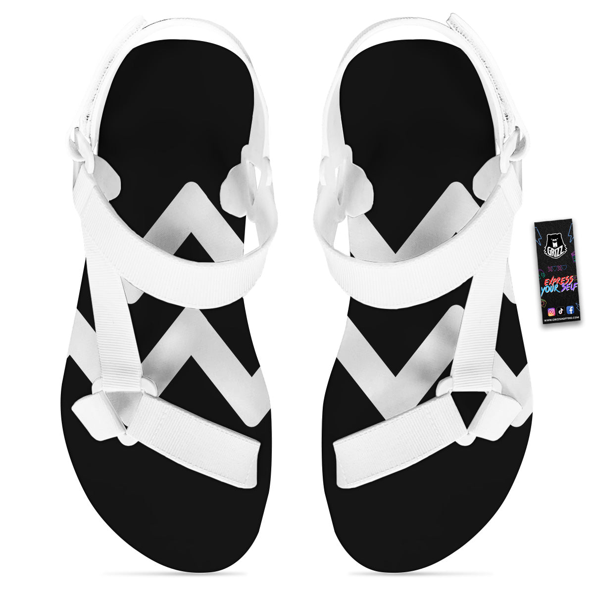 Aquarius Sign White And Black Print White Open Toe Sandals-grizzshop