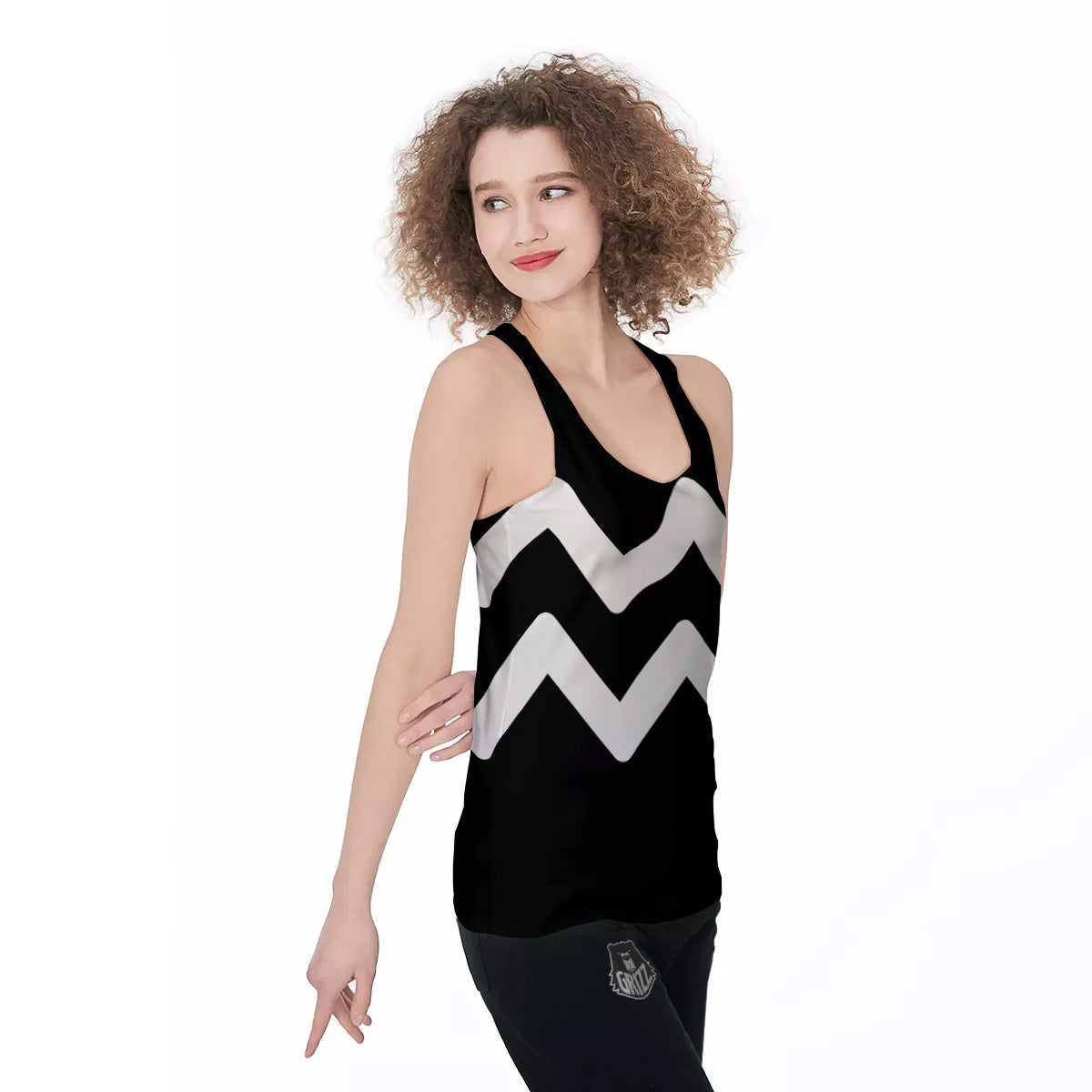 Aquarius Sign White And Black Print Women's Racerback Tank Top-grizzshop