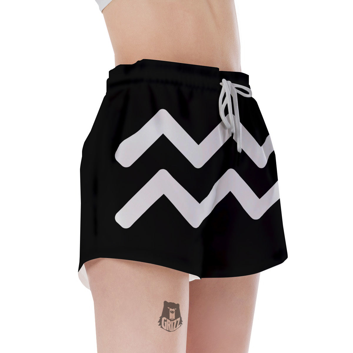 Aquarius Sign White And Black Print Women's Shorts-grizzshop