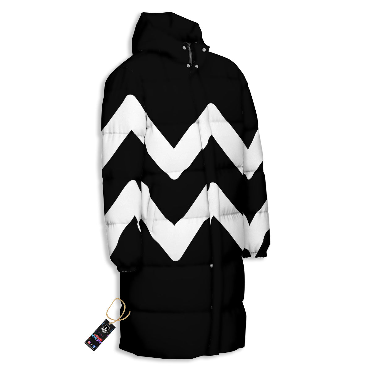 Aquarius Sign White And Black Print Long Down Jacket