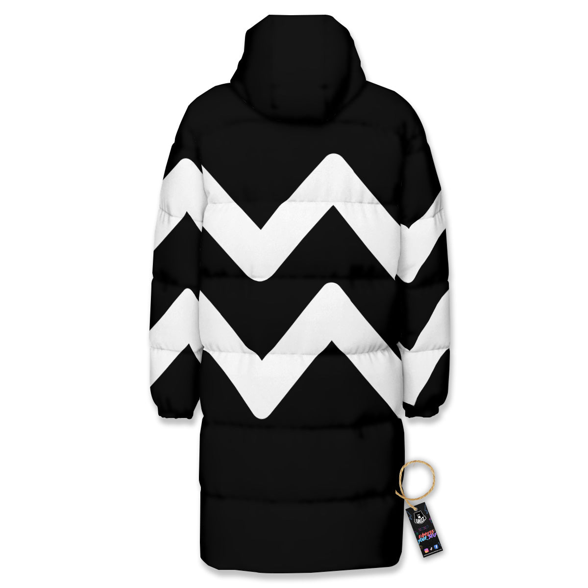 Aquarius Sign White And Black Print Long Down Jacket