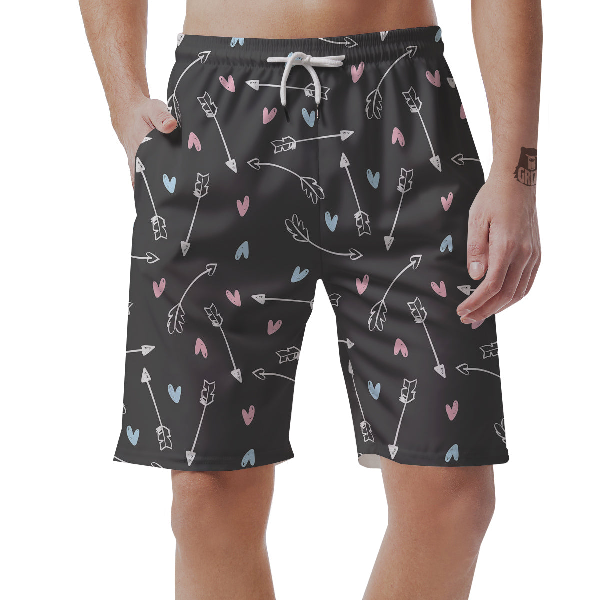 Archery Heart Pattern Print Men's Shorts-grizzshop