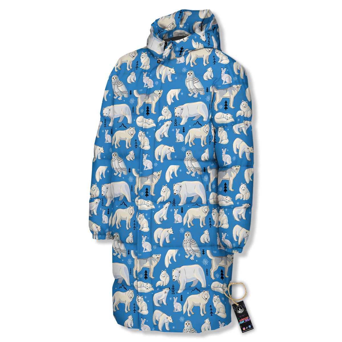 Arctic Animals North Print Pattern Long Down Jacket-grizzshop
