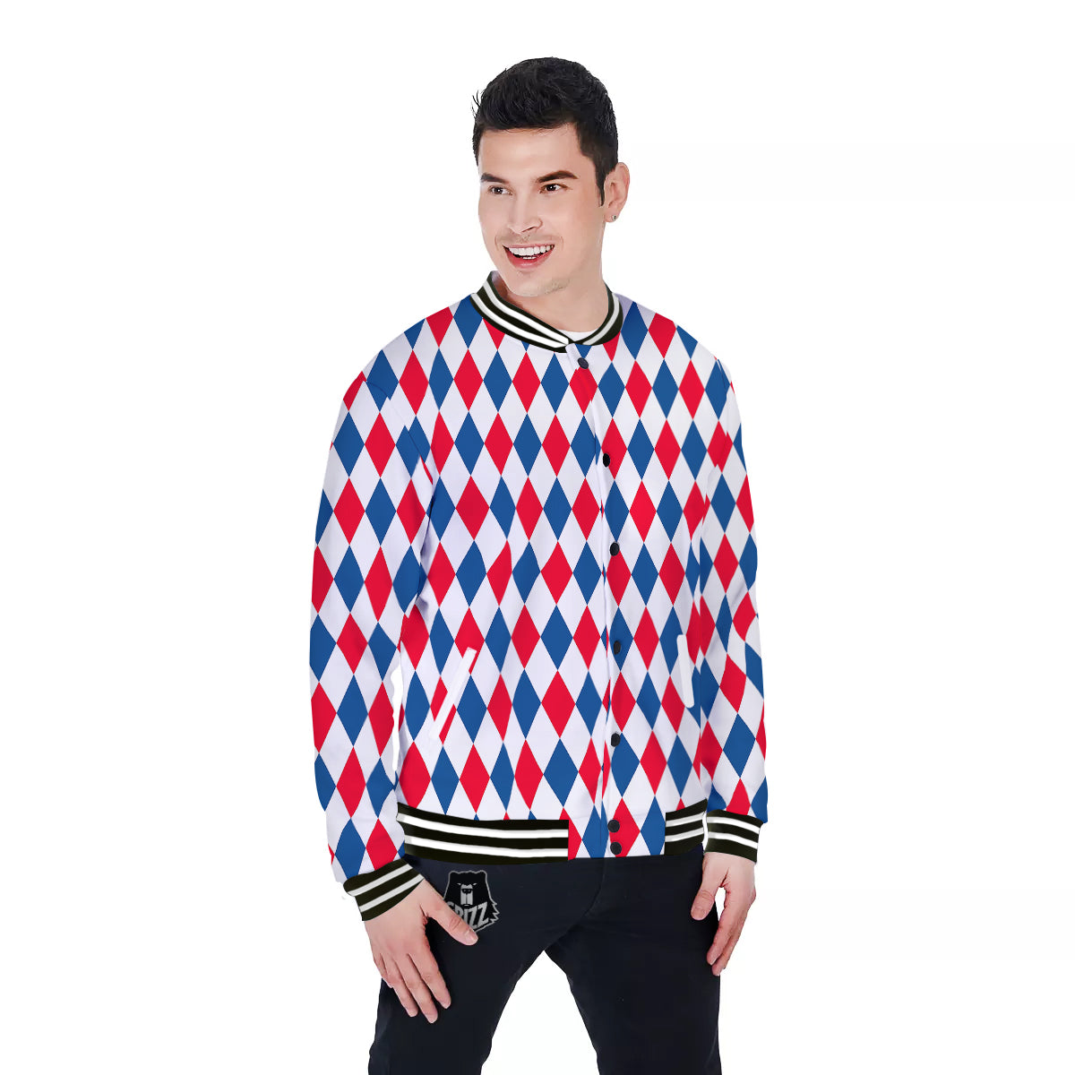 Argyle American Print Pattern Baseball Jacket-grizzshop
