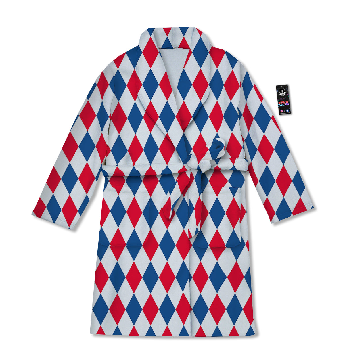 Argyle American Print Pattern Bathrobe-grizzshop