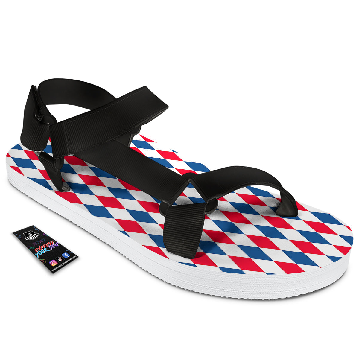 Argyle American Print Pattern Black Open Toe Sandals-grizzshop
