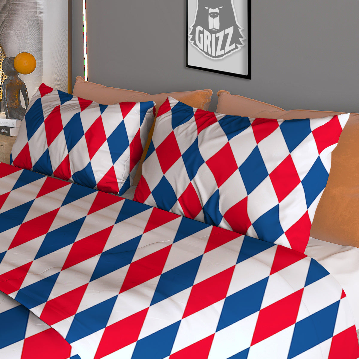 Argyle American Print Pattern Duvet Cover Bedding Set
