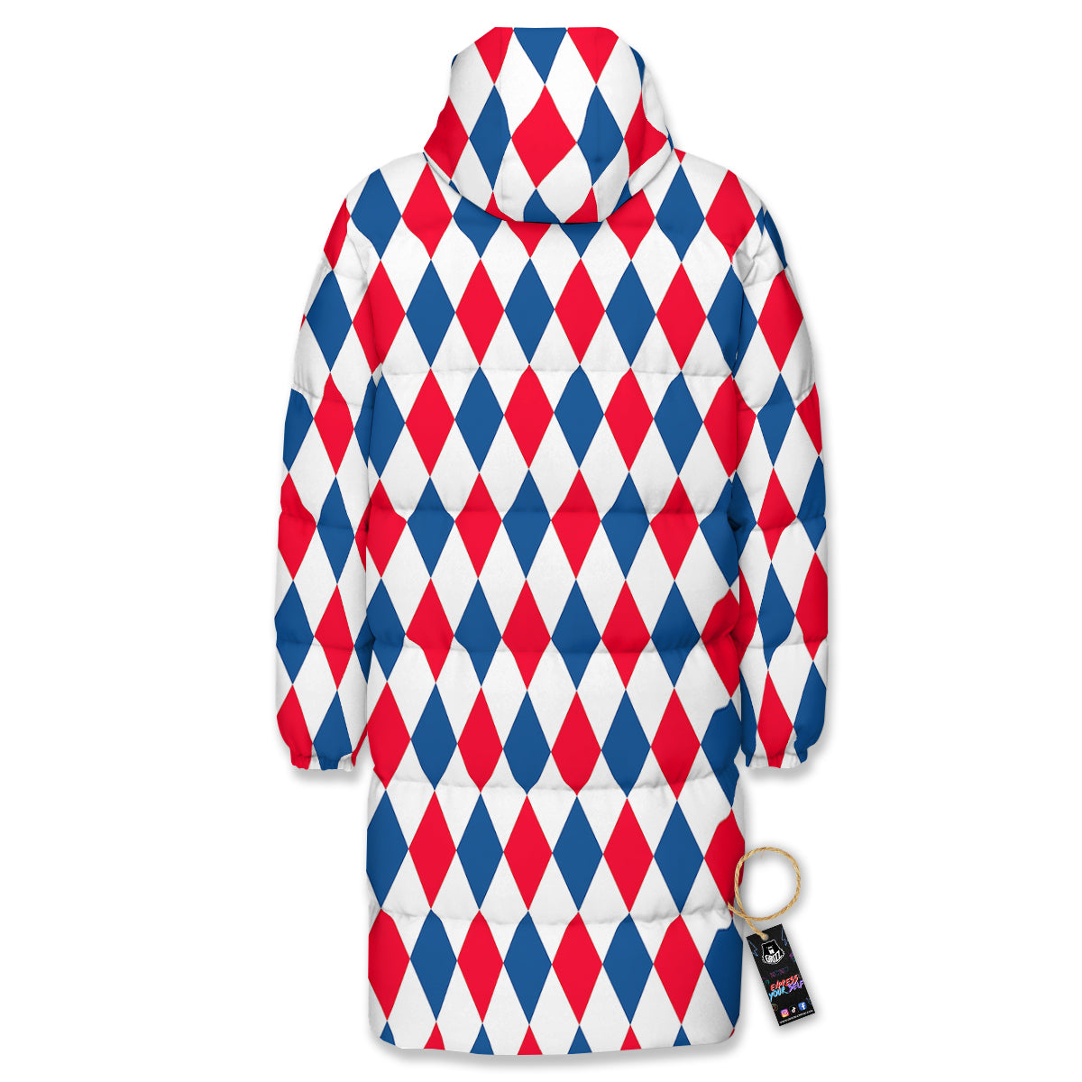 Argyle American Print Pattern Long Down Jacket-grizzshop