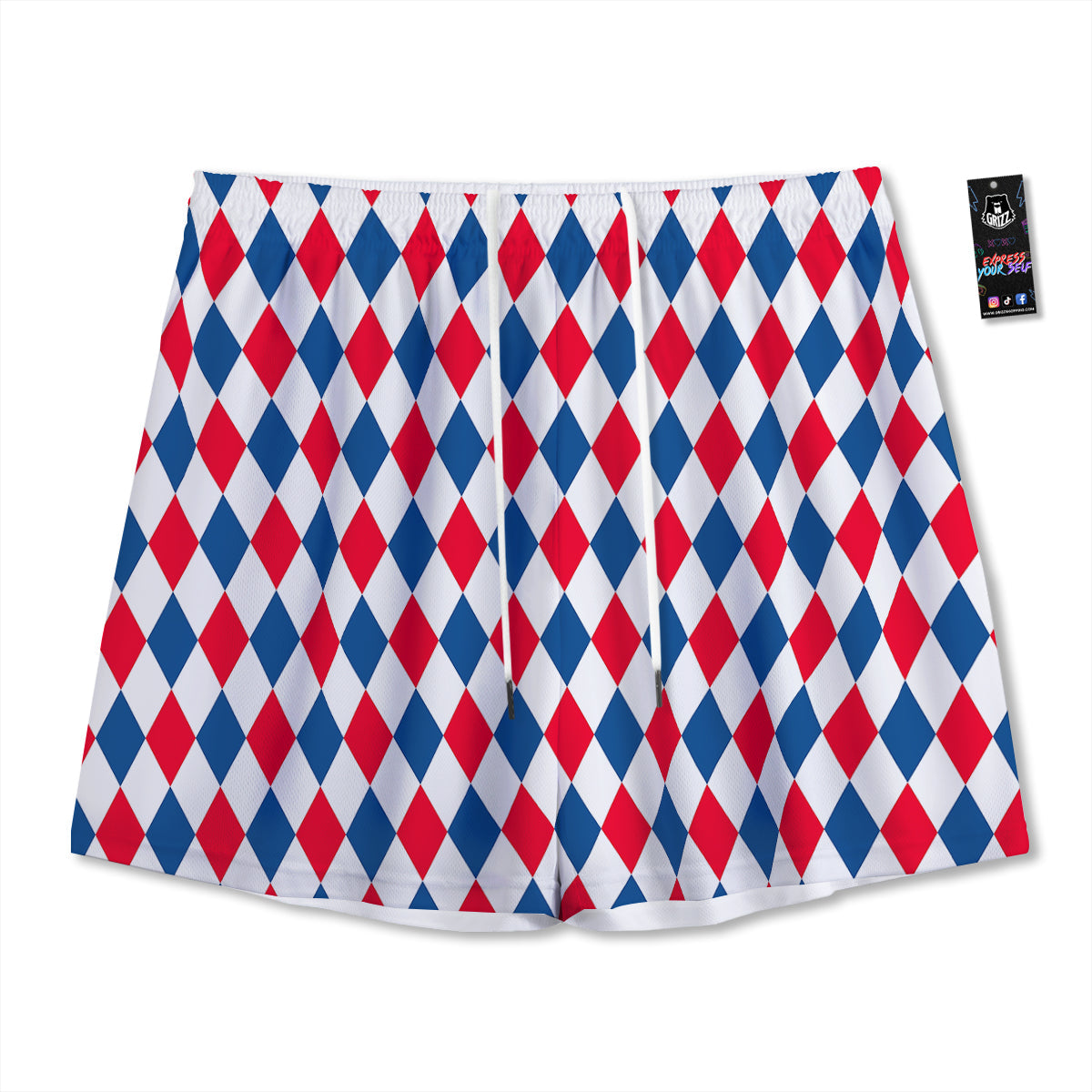 Argyle American Print Pattern Mesh Shorts-grizzshop