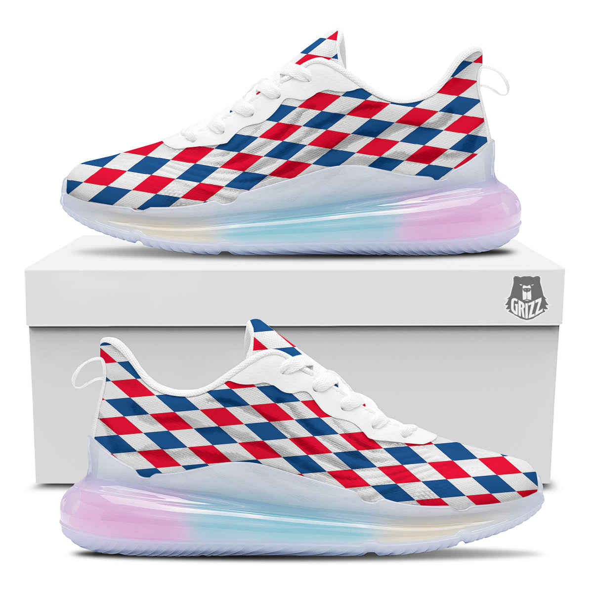 Argyle American Print Pattern Running Sneakers-grizzshop