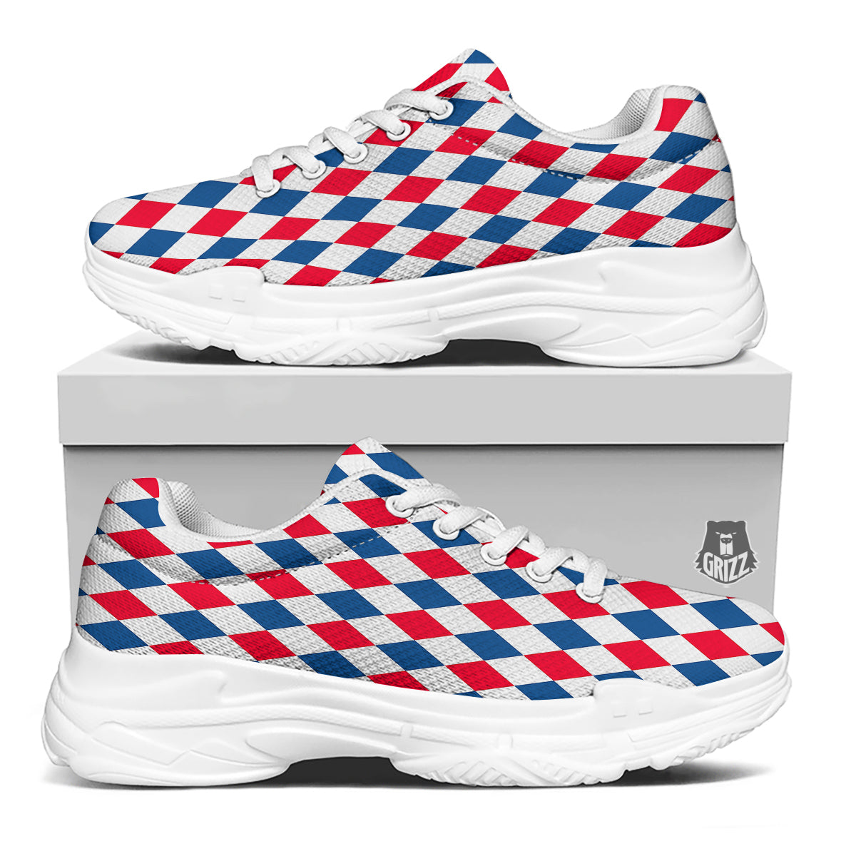 Argyle American Print Pattern White Chunky Shoes-grizzshop