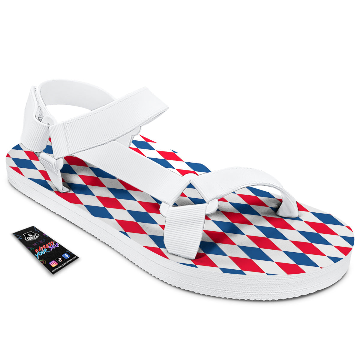 Argyle American Print Pattern White Open Toe Sandals-grizzshop