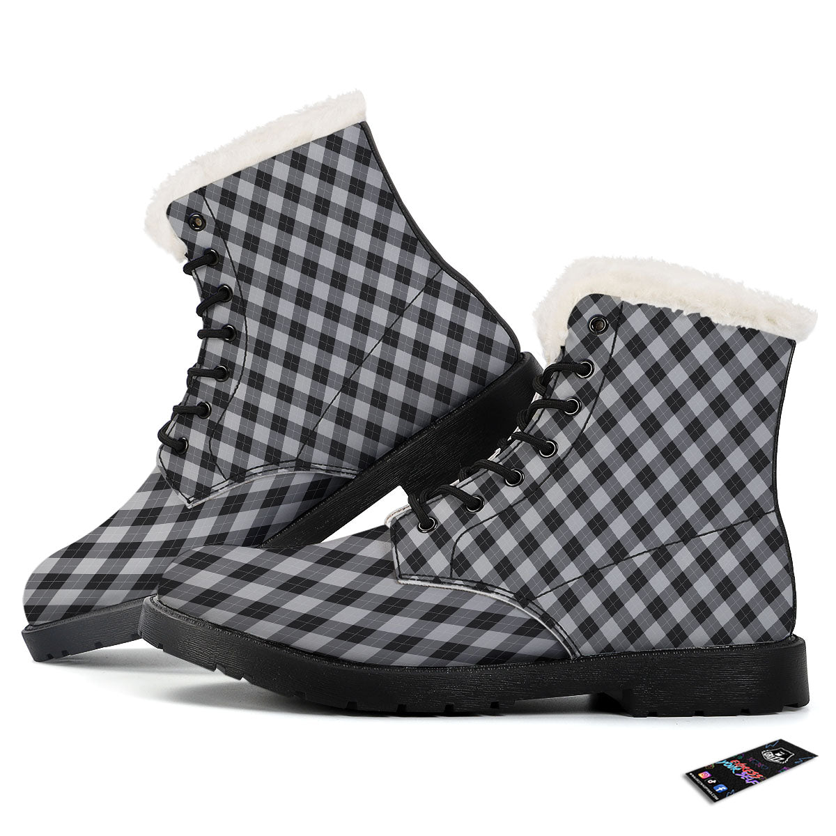 Argyle Black And Grey Print Pattern Winter Boots-grizzshop