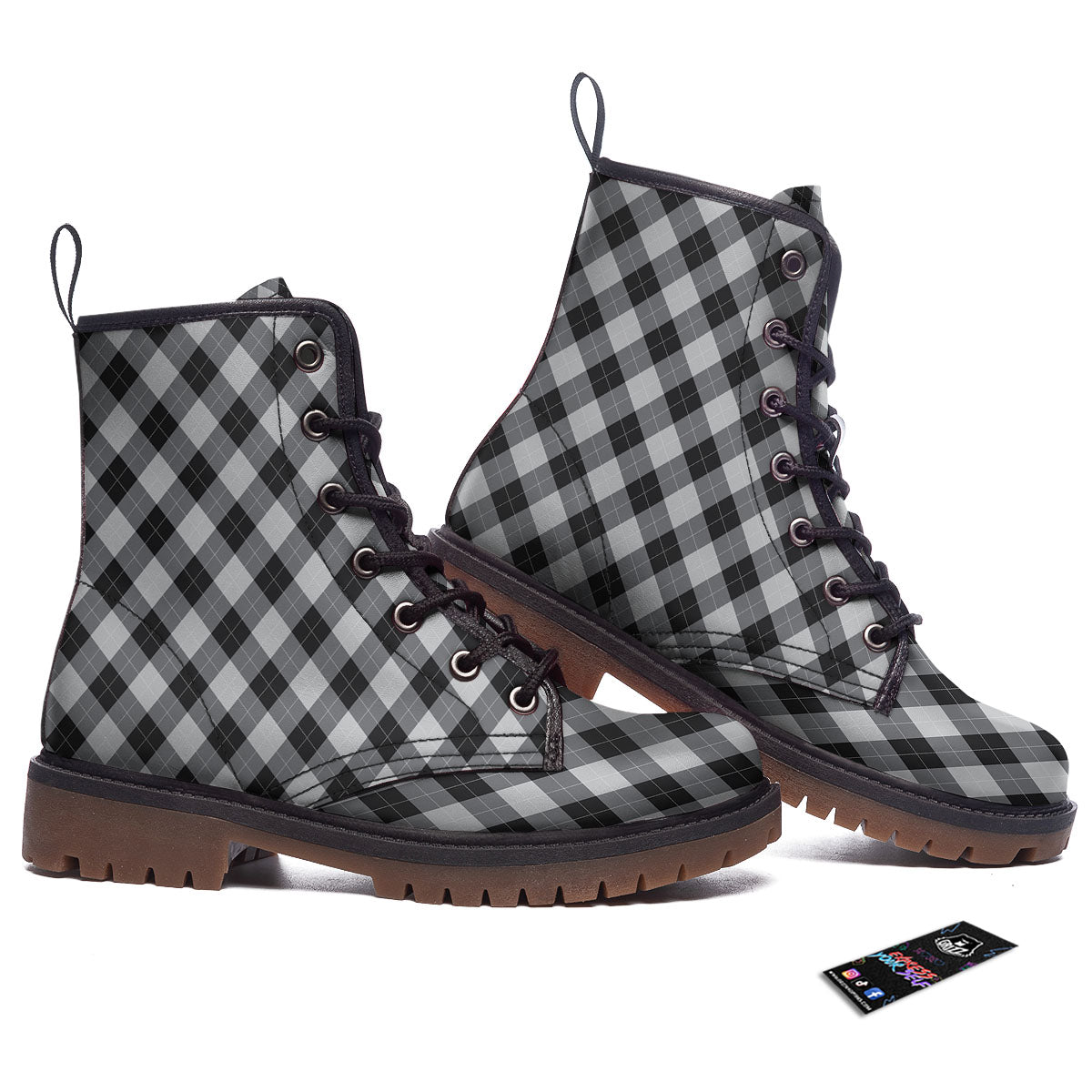 Argyle Black And Grey Print Pattern Work Boots-grizzshop