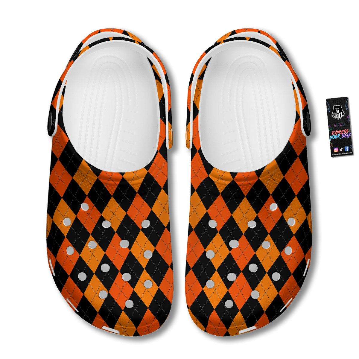 Argyle Black And Orange Print Pattern Clog-grizzshop