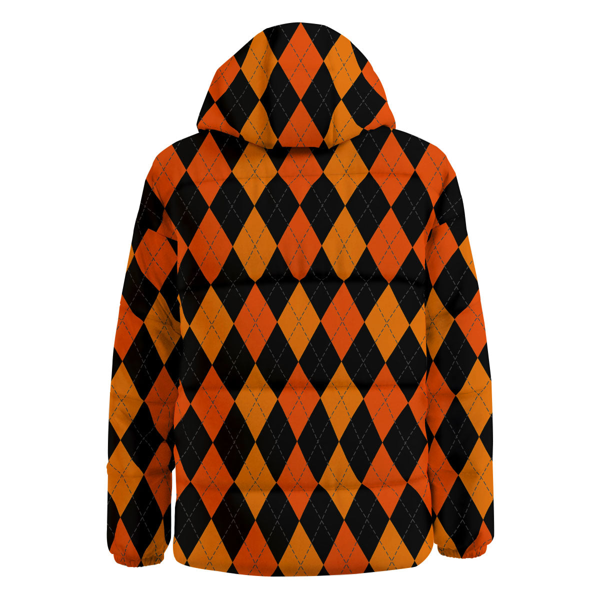 Argyle Black And Orange Print Pattern Down Jacket-grizzshop